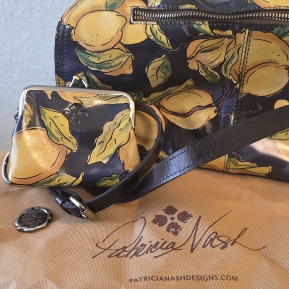 Patricia Nash Handbags - Patricia Nash Positano Limon Lemon Leather Handbag + Matching Change Purse Set